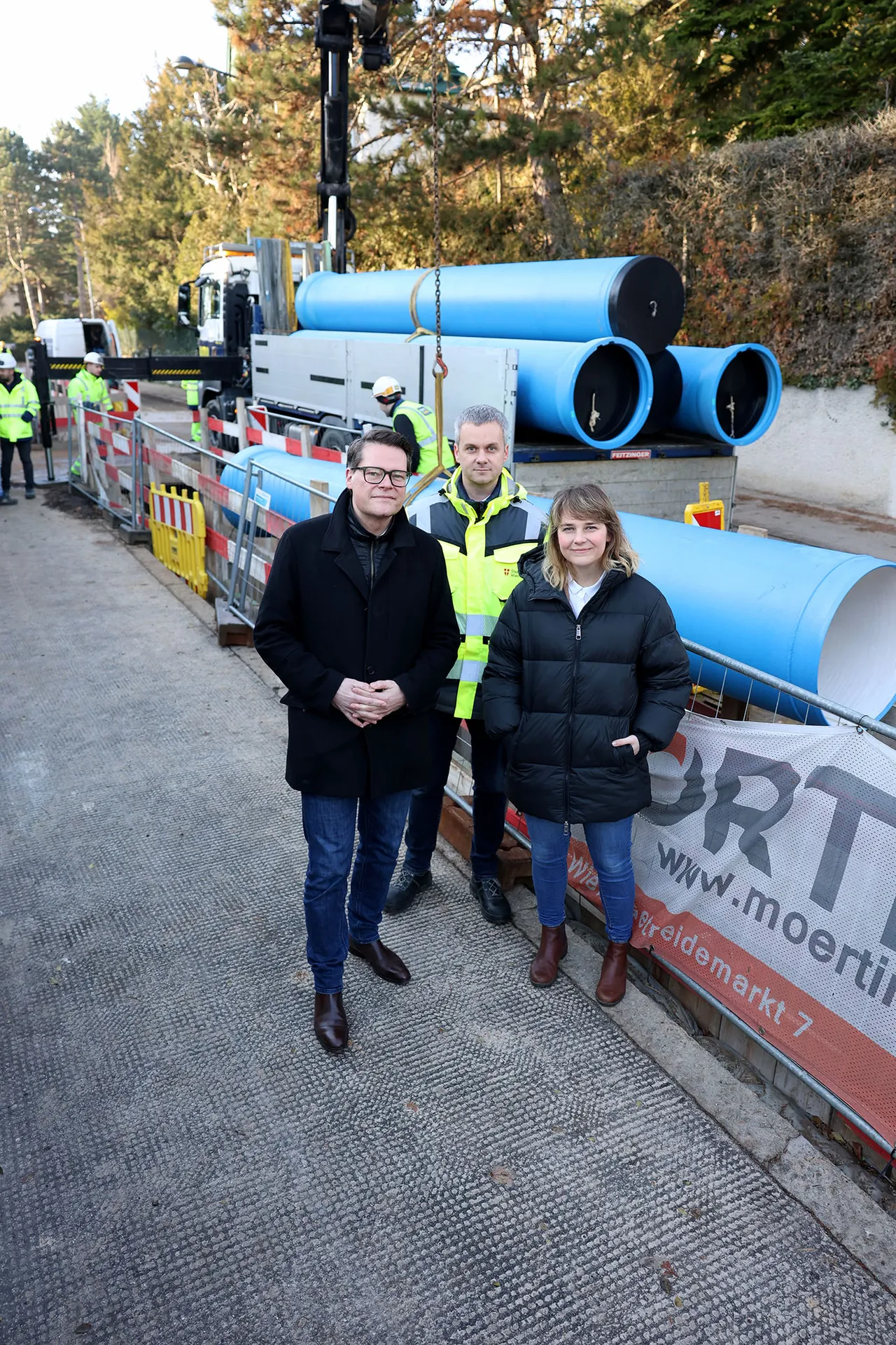 "Fertigstellung der 3. Hauptleitung" mit Klimastadtrat Jürgen Czernohorszky, BVIn Stefanie Lamp und Wiener Wasser Betriebsvorstand Paul Hellmeier.