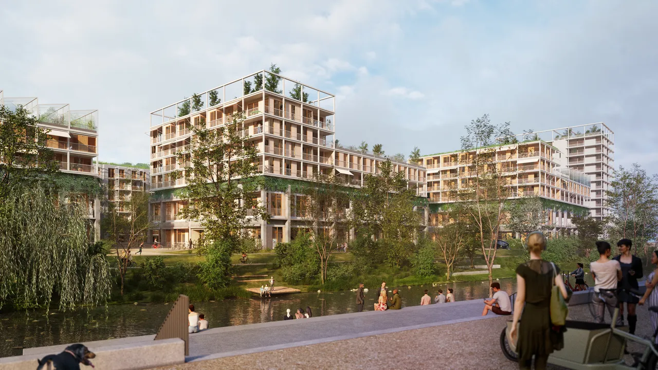 Gutachterverfahren "Blau.Quartier - Transformation des ehemaligen Blautal-Centers in Ulm".  Beitrag von ASTOC Architects and Planners mit bauchplan (1. Preisträger)