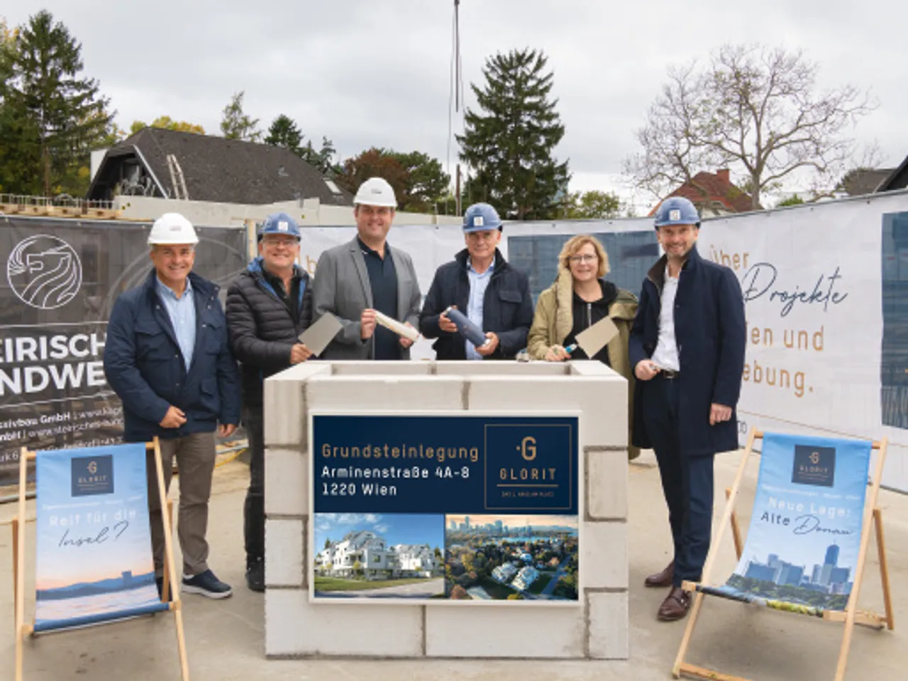 Bild vlnr: Josef Kölich (Kager Massivbau), Ernst Kuttner, Ingenieurkonsulent für Bauingenieurwesen, Andreas Glatz (Kager Massivbau), Stefan Messar (Glorit), Ivana Mirek (Mirek Hackermüller Architekt:innen ZT), Patrick Kloihofer (Glorit)