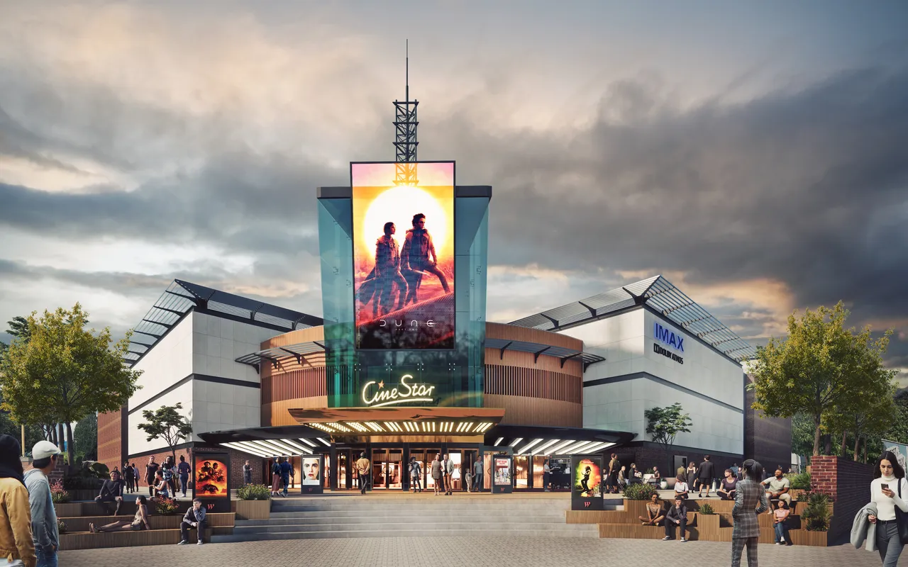 Architekturvisualisierung des CineStar Kinokomplexes nach der geplanten Modernisierung