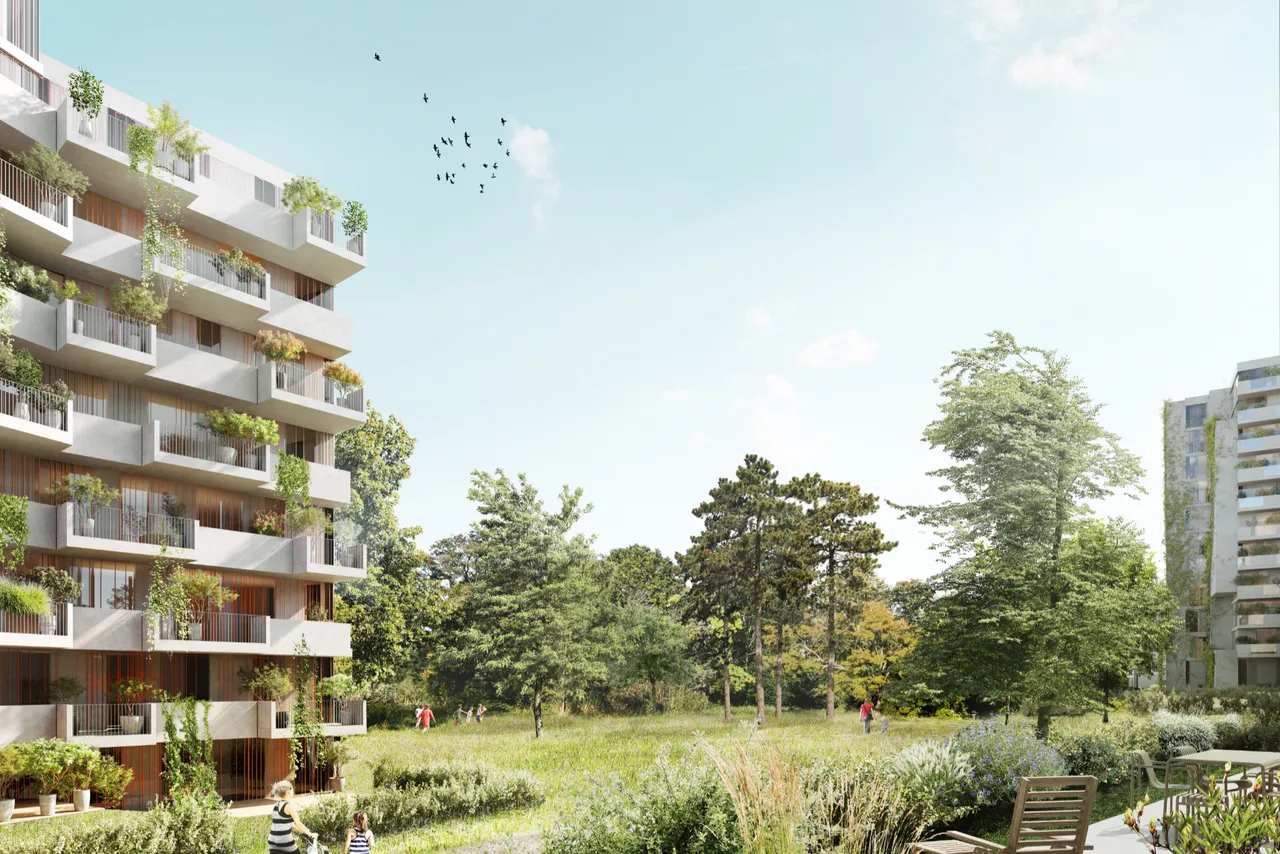 Visualisierung des Projekts QUARTIER VIER am Biotop Wildquell