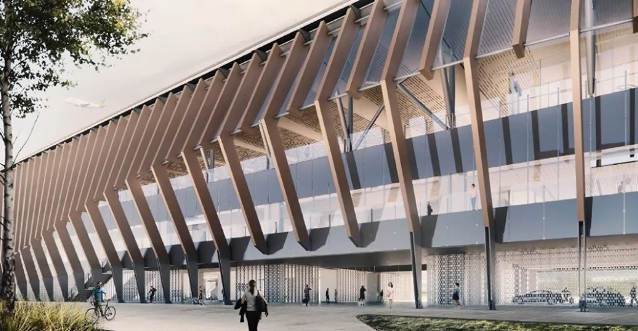 Rendering Bahnhof Rail Baltica am Flughafen Riga